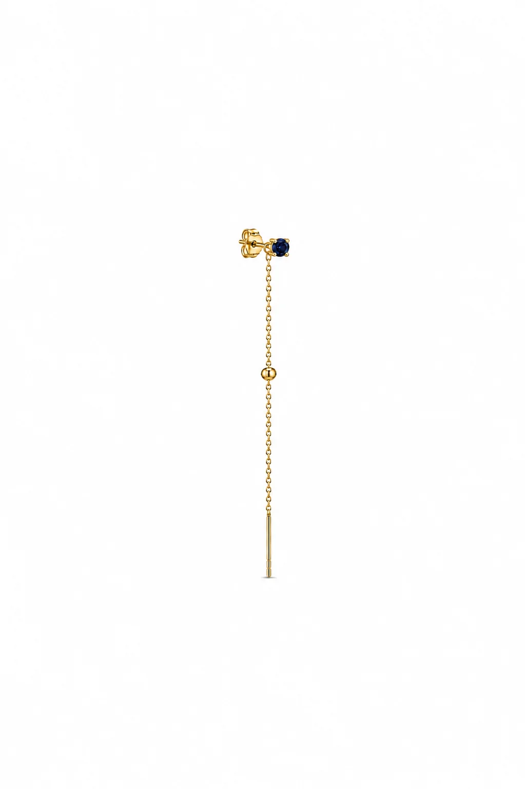 June 21 - Lange elegante gouden kettingoorbel met blauwe dot (1stuk)