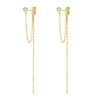 June 21 - Lange elegante gouden kettingoorbel met stud (1stuk)