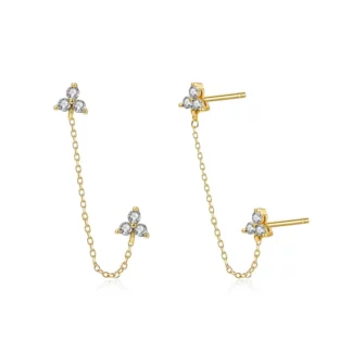 June 21 - Gouden oorsteekjes met diamanten bloemen (1stuk)